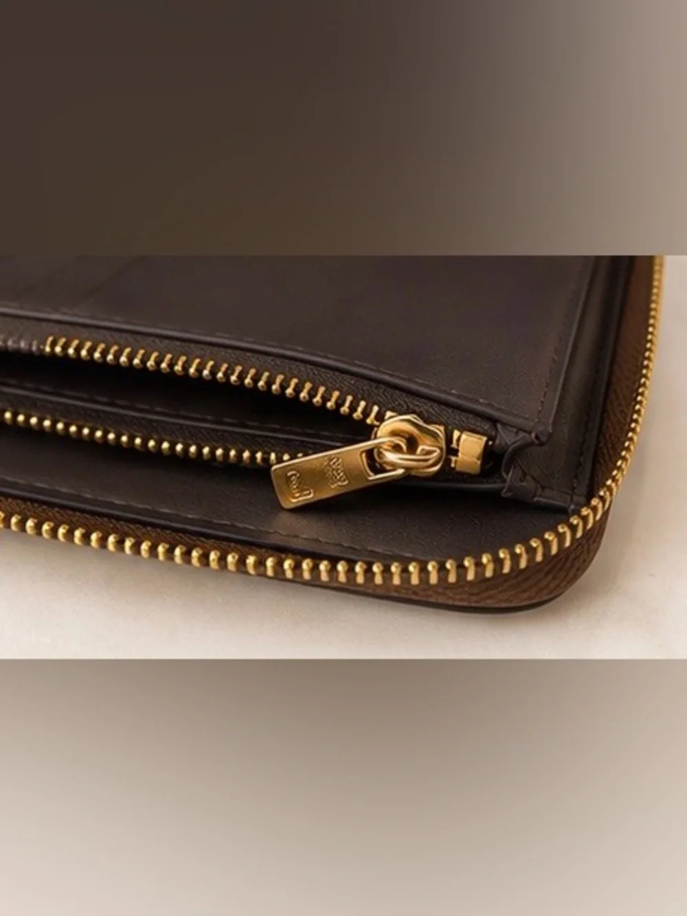 Coach Signature Brown Zip Around Wristlet Wallet with Wrist Strap